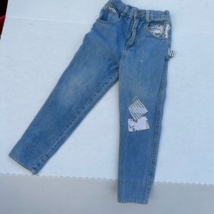 Vintage 80s girls skinny jeans floral patches Sz 5